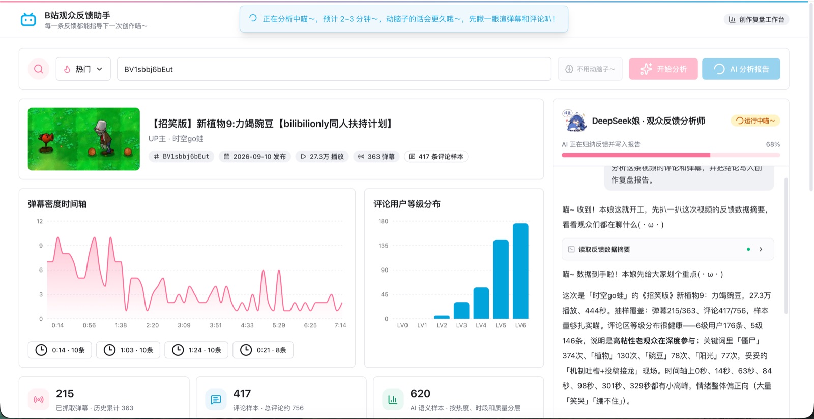 Placeholder for the Bilibili audience feedback analysis workspace